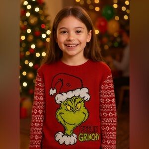 Dr. Seuss festive Red Grinch Crewneck Christmas Sweater 12/14 girls